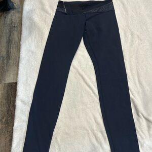 Black lulu Leggings with Patterned Waistband